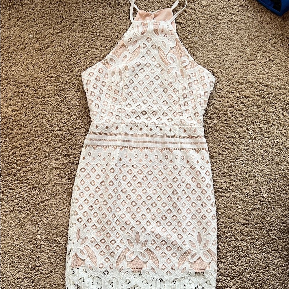 Lulu's Delicate Lace Dress in Soft Pink